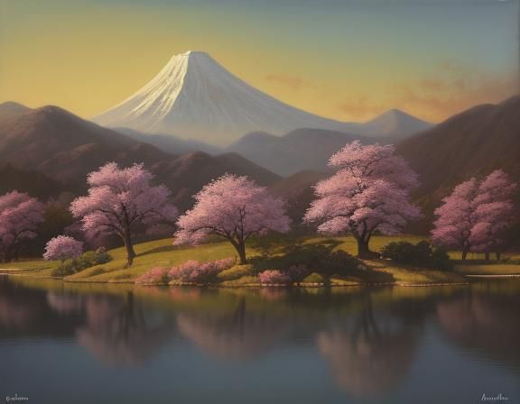 Sakura Tree Landscape in Neoclassical Style