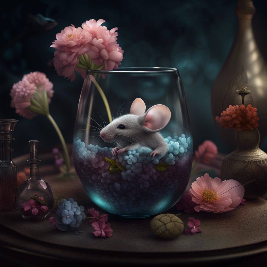 Mouse Fetus Specimen with Narcissus Flowers