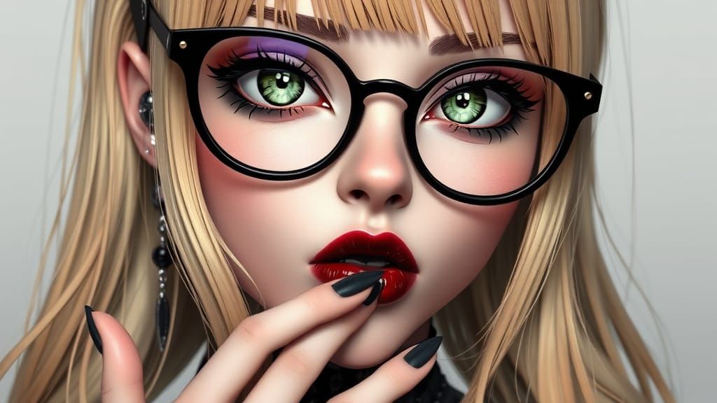 Blonde Goth Woman Blowing Kiss in 3D Anime Style