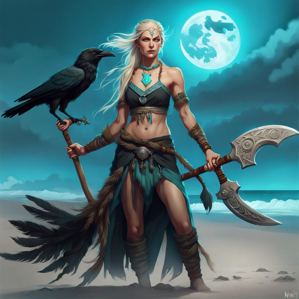 Scandinavian Witch with Magic Axes, Hyperdetailed Art