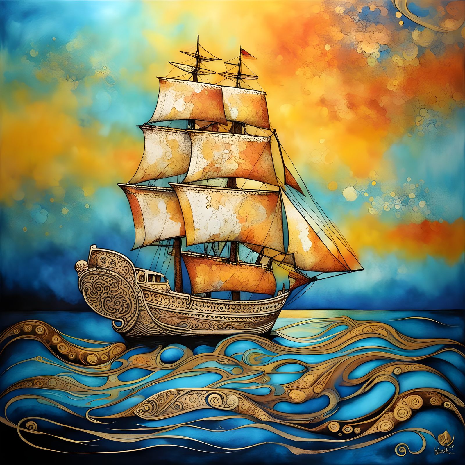 Vibrant Luxury Vessel in Exquisite Batik Artwork