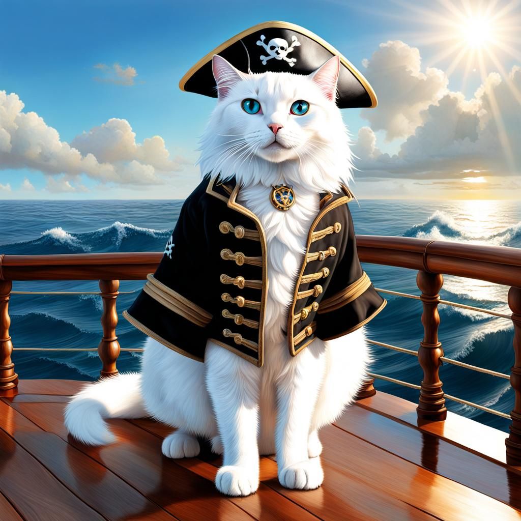 Hyperrealistic Pirate Cat on Deck in Splash Art