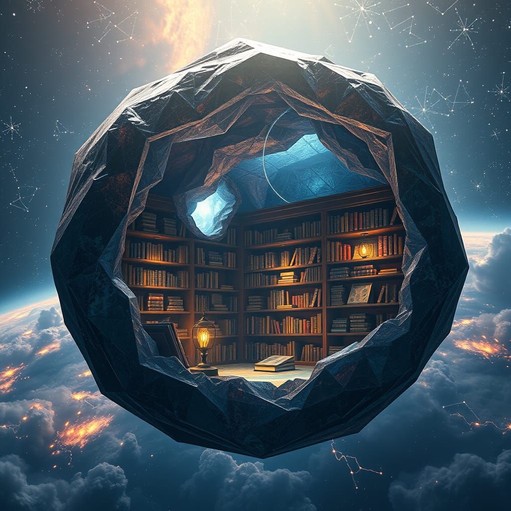 A Celestial Library Shines in Crystal Geode
