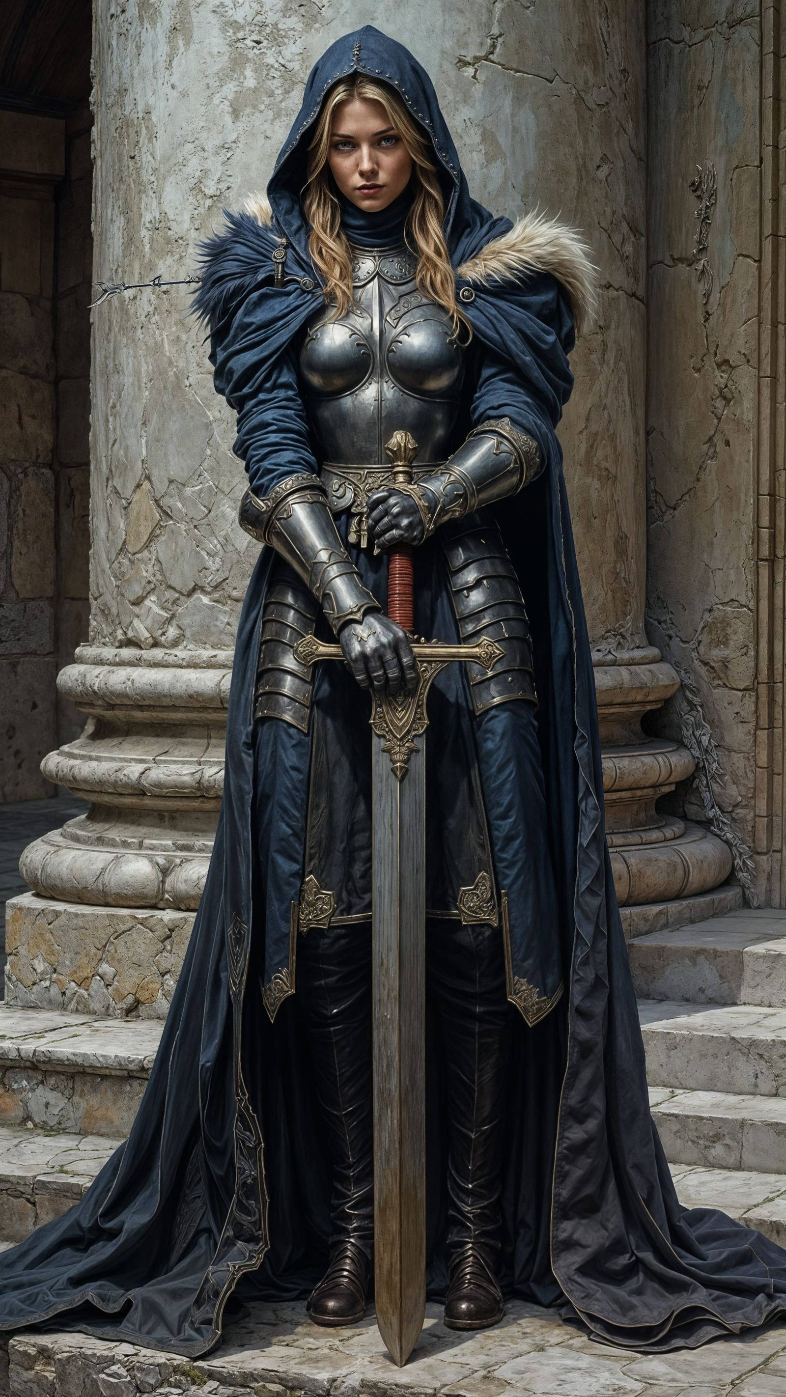 Female Warrior in Full Plate Armor