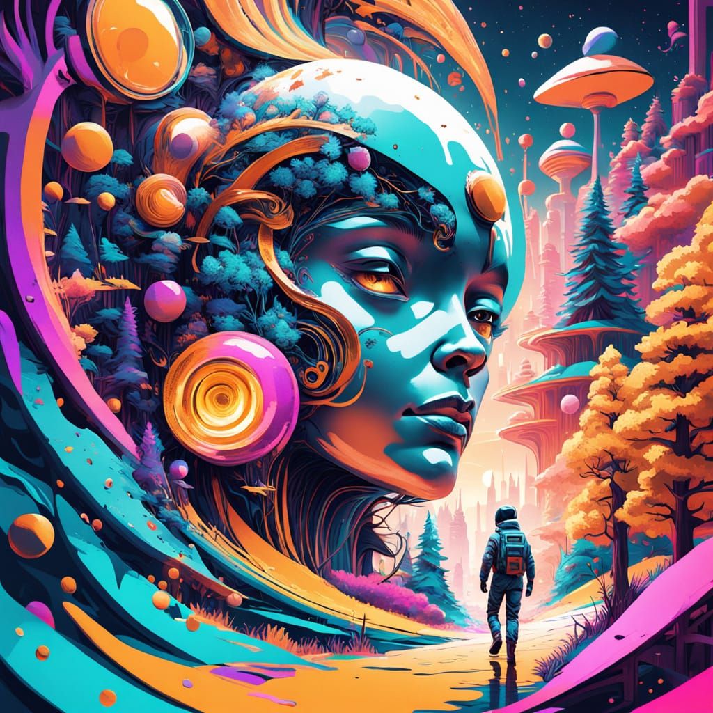 Surrealist Masterpiece Blending Futuristic Astronaut, Mystic...