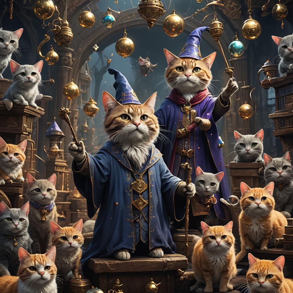 Cat Wizard's Transformation: Detailed Matte Painting