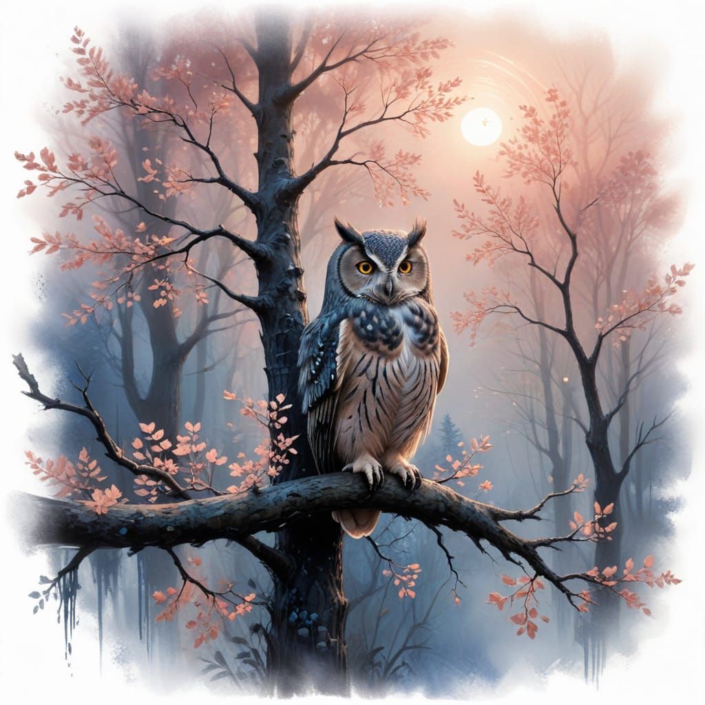 Mystical Owl in a Whispering Twilight Grove