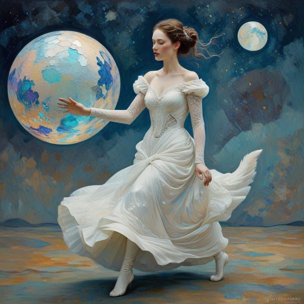 Ethereal Bride Runs Under Iridescent Moonlit Sky