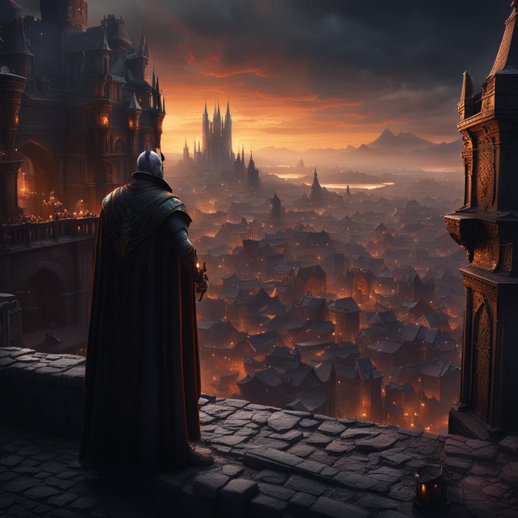 Mephistos Overlooking Dark Age City: Fantasy Concept Art