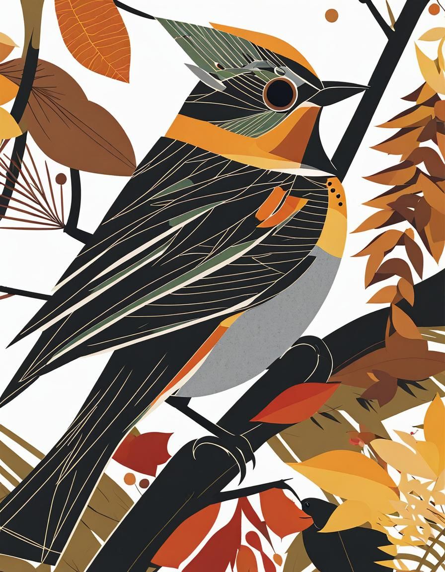Stylized Bird in Autumn Forest