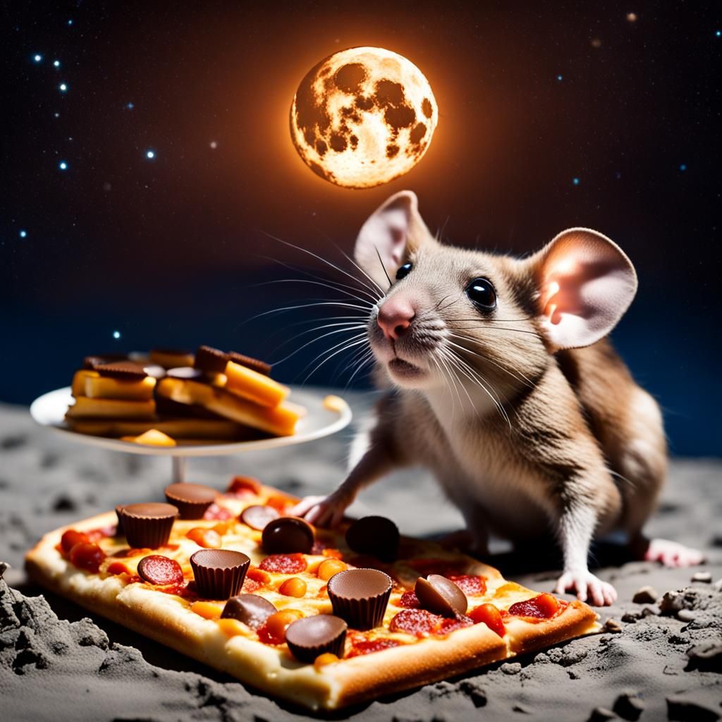 Mouse Feast on the Moon: A Hyperrealistic Photograph