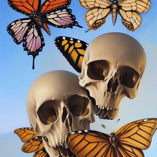 Butterfly Skull Oil Painting: Gothic Art