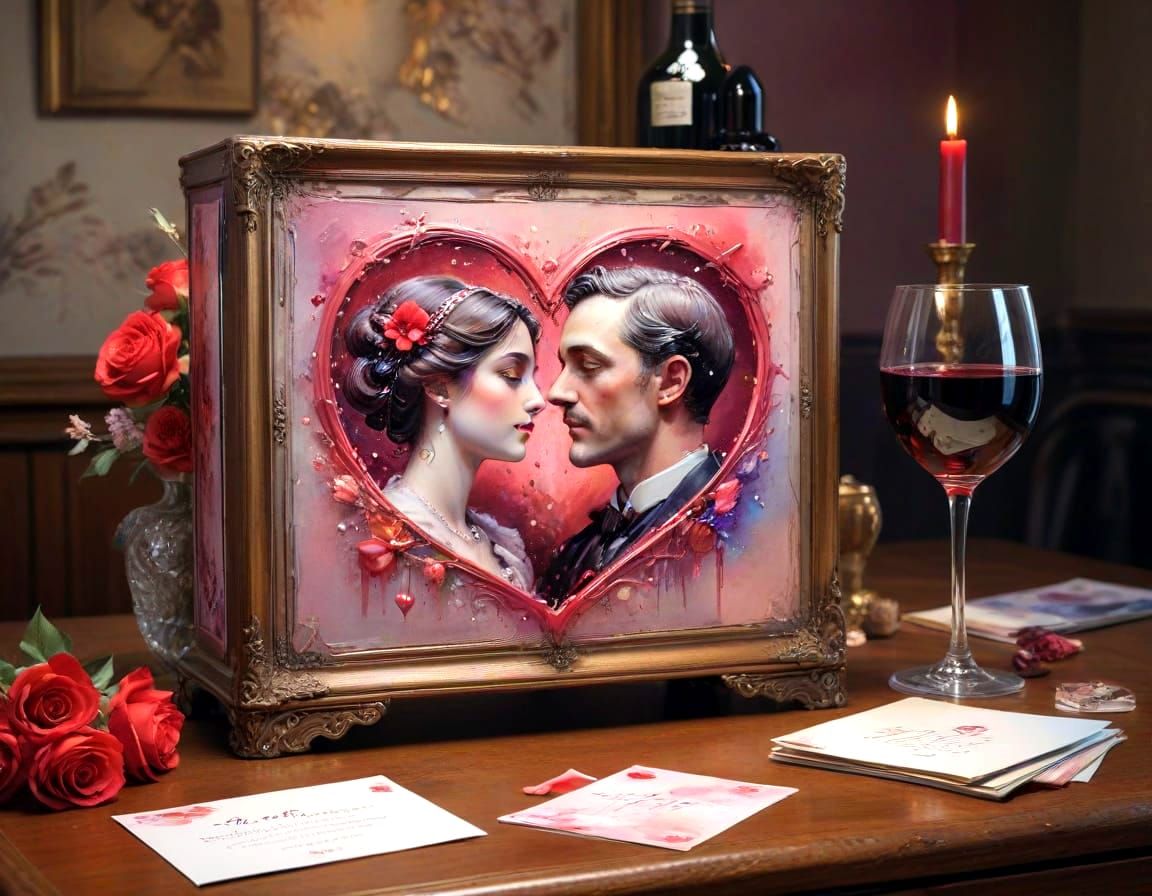 Romantic Edwardian Watercolor Artwork on a Vintage Valentine...