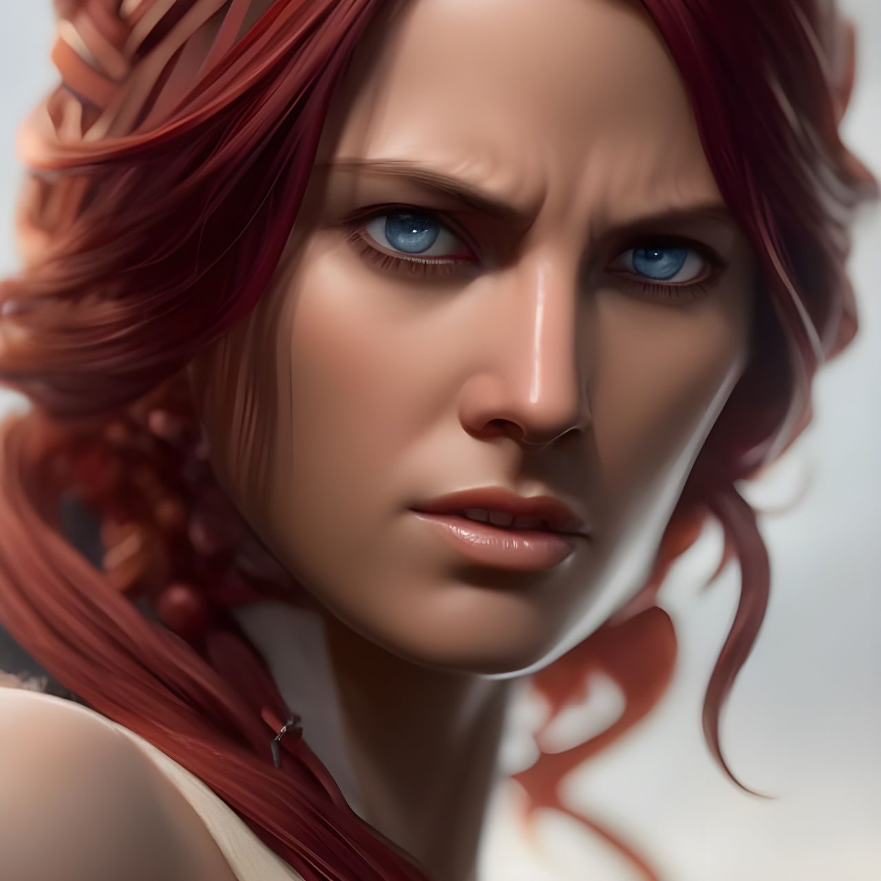 Hyperrealistic Jedi Lady Portrait with Red Hair