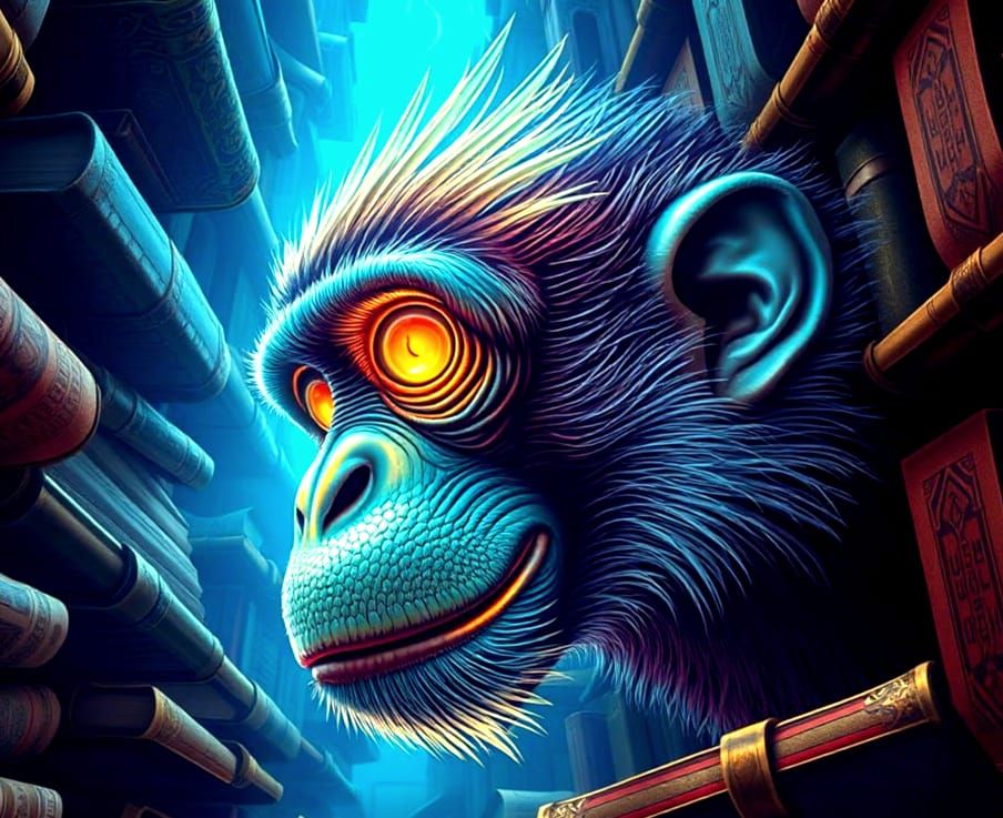 Bioluminescent Monkeymouth in Floating Book Library