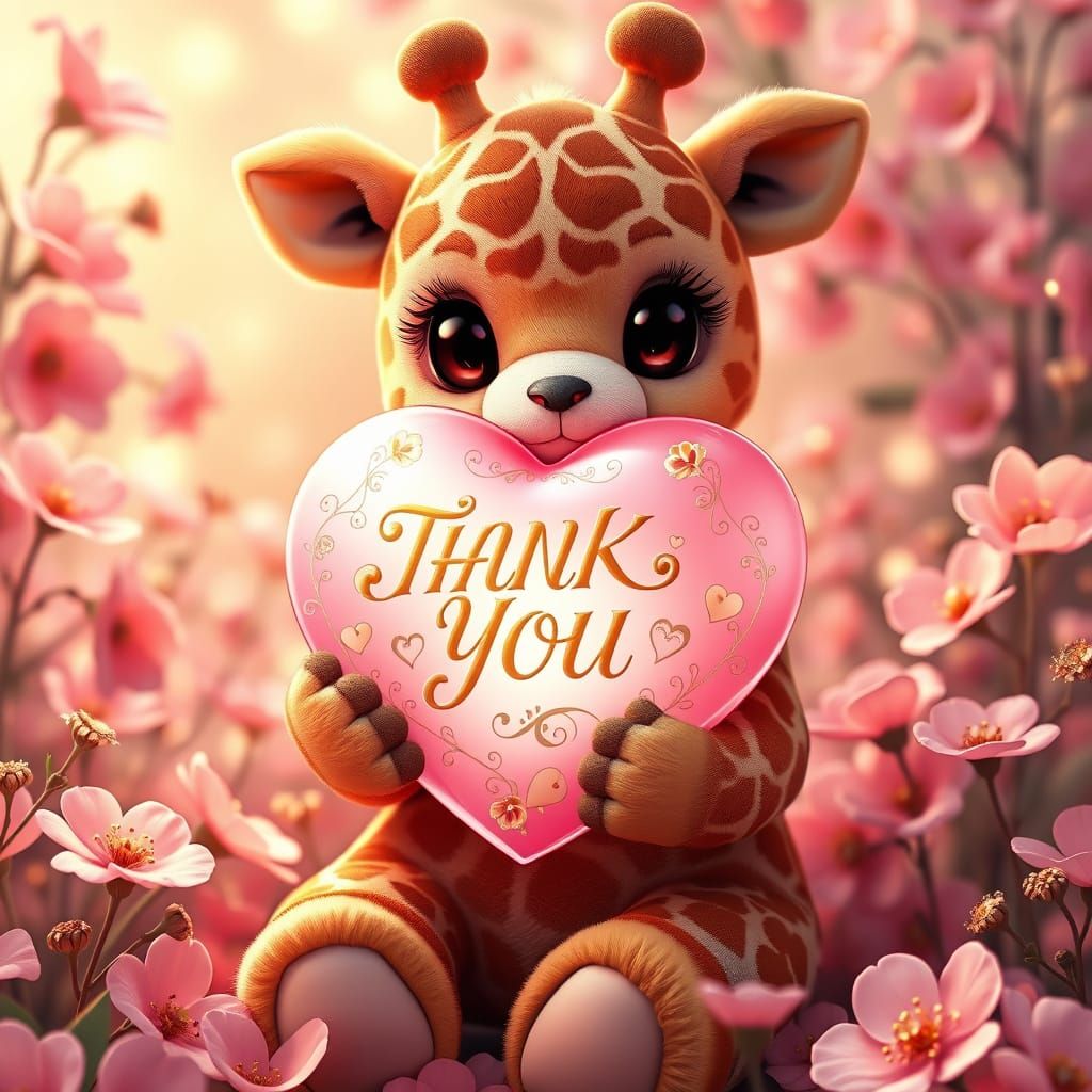 Heartwarming Anime-Style Giraffe Teddy Bear Scene