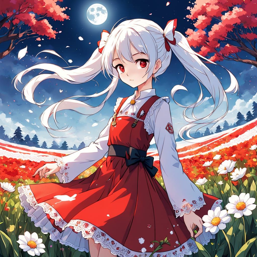 Whimsical Anime-Inspired Goddess in Floral Wonderland