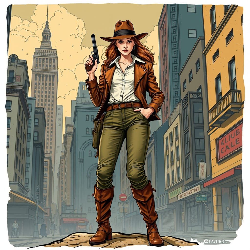 Vintage Adventureress in Earthy Ensemble, Ligne Claire Citys...