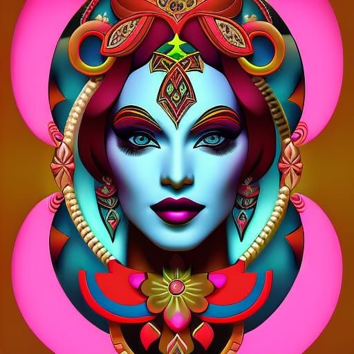 Mystical Cartoon Woman Portrait in Retro Art Style