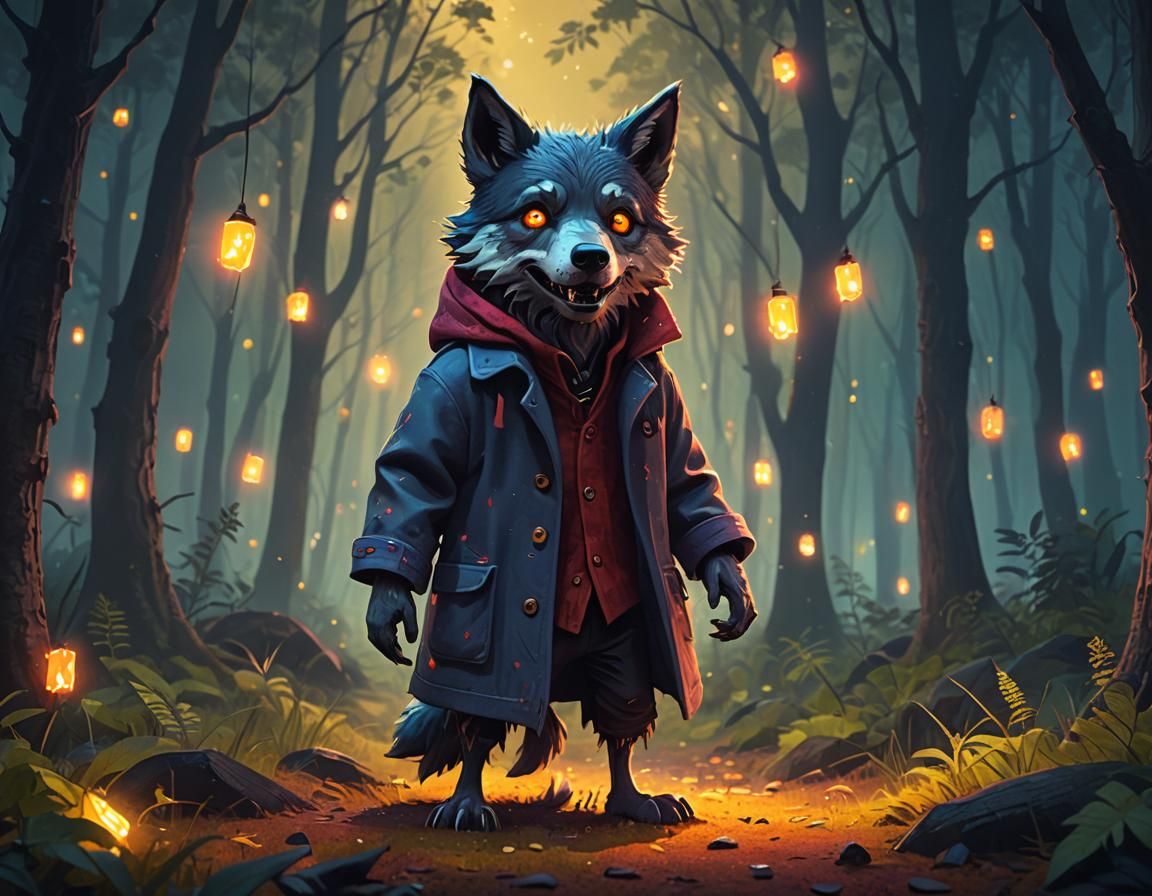 Cute Zombie Wolf in Forest Clearing