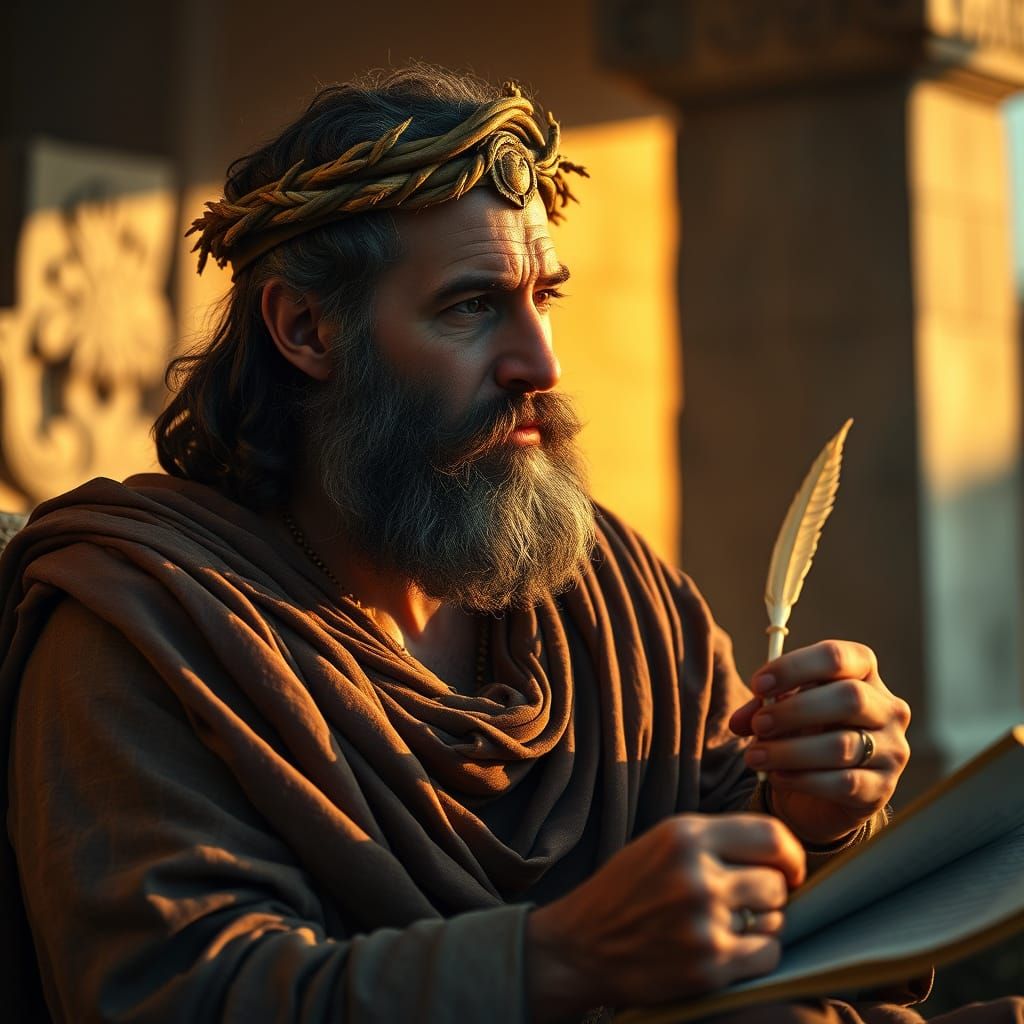 Epic Poet Homer in Contemplative Silence, Ancient Greek Atti...