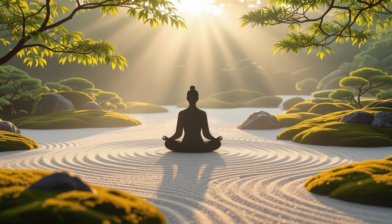 Serene Zen Garden at Dawn in Minimalist Digital Art Style