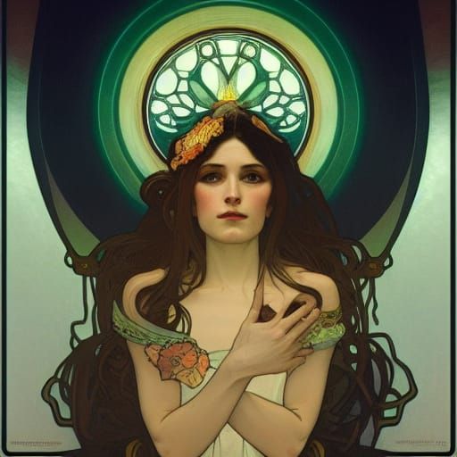 God of Music Portrait in Alphonse Mucha Style