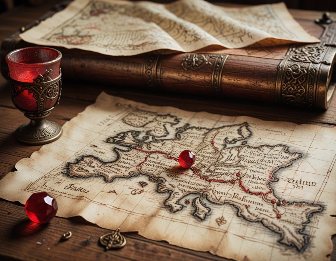 Medieval Map and Ruby Concept Art Illustration