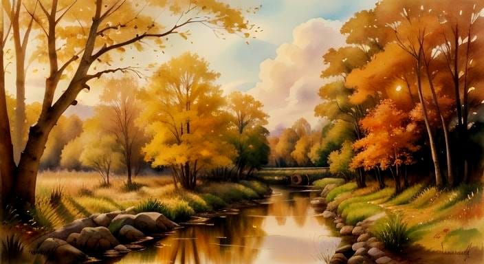 Autumn Landscape in Watercolor Style