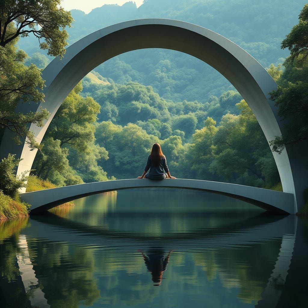 Sleek Concrete Bridge Over Tranquil River in Nature