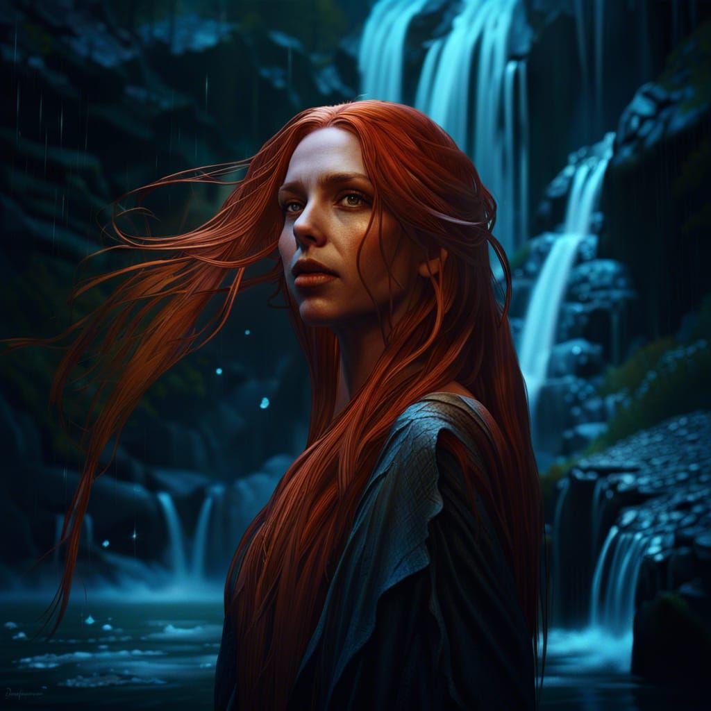 Celtic woman and waterfall