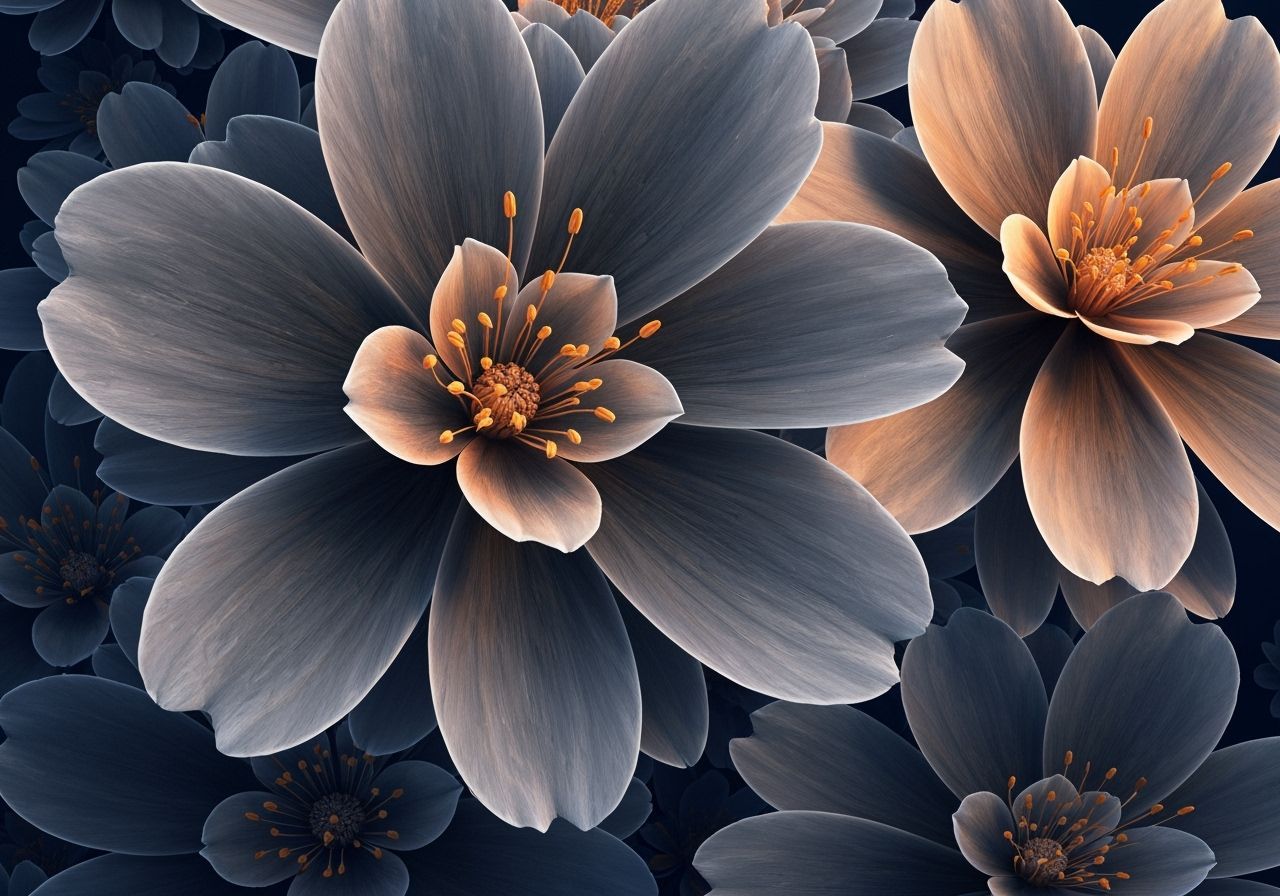 Surreal Dark Gray and Orange Futuristic Floral Art