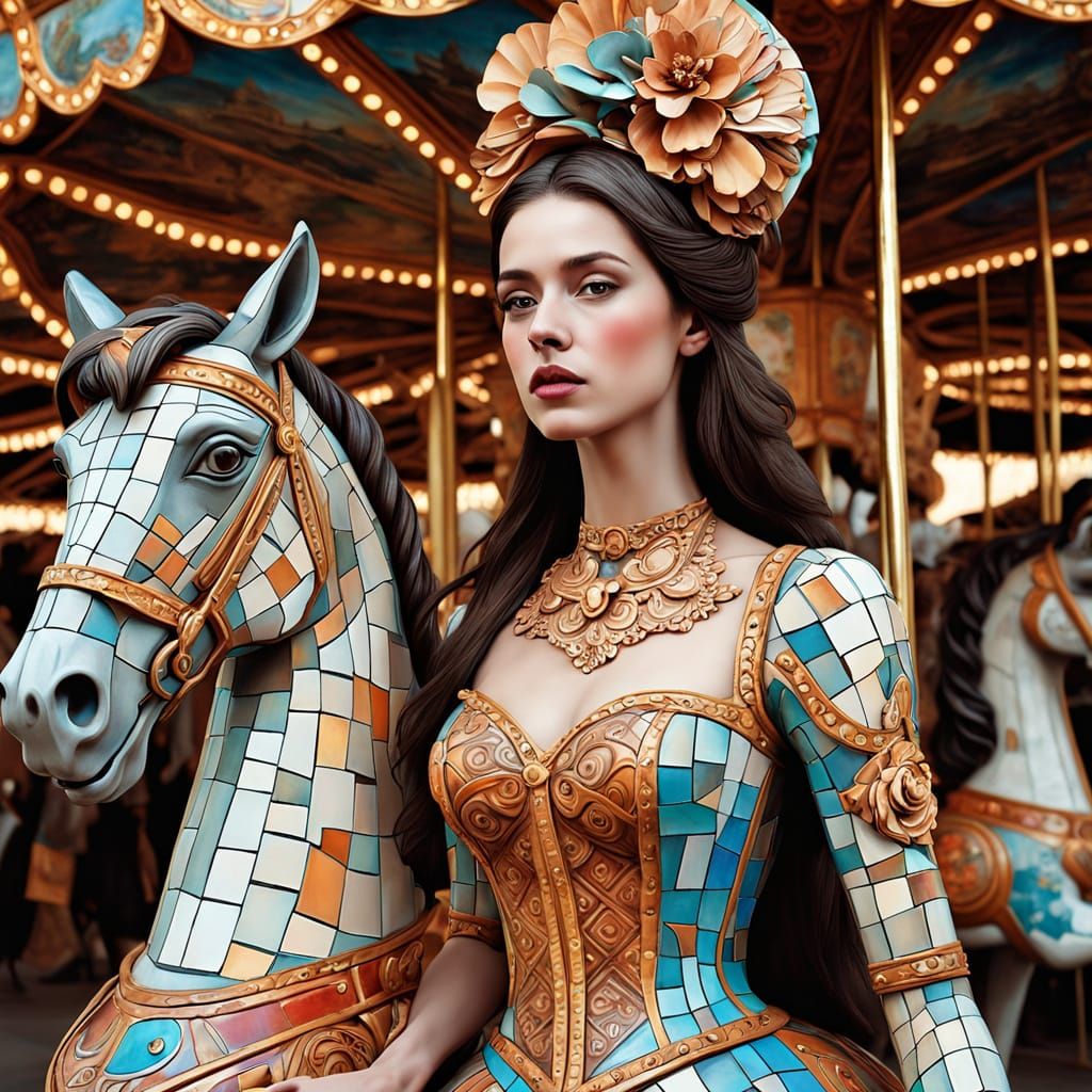 Surreal Woman with Carousel Headpiece