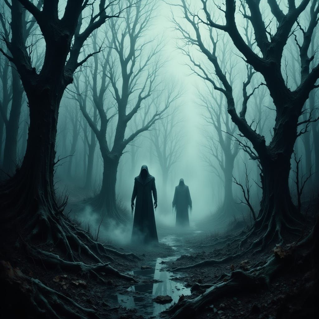 Ethereal Bog Beckons with Dark, Menacing Figures