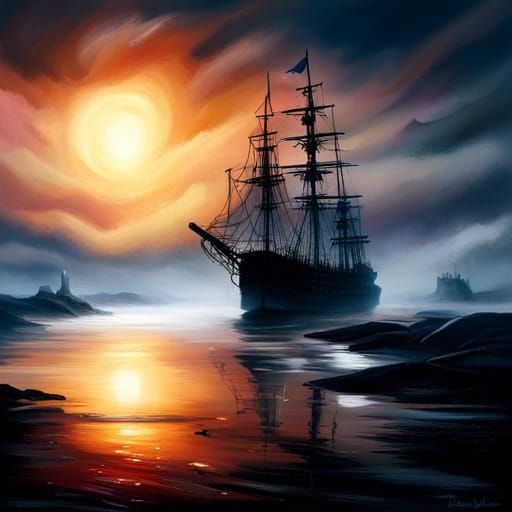 Abstract Pirate Ship Sailing the High Seas