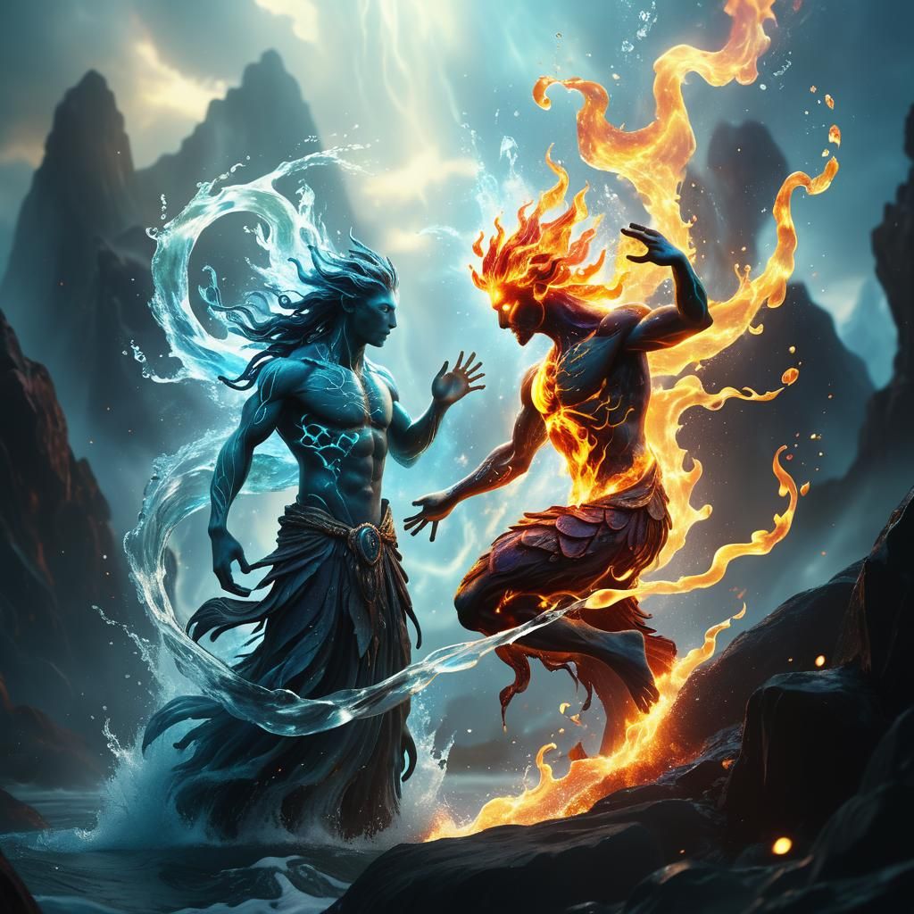 Water Spirit Meets Fire Spirit: Digital Matte Painting