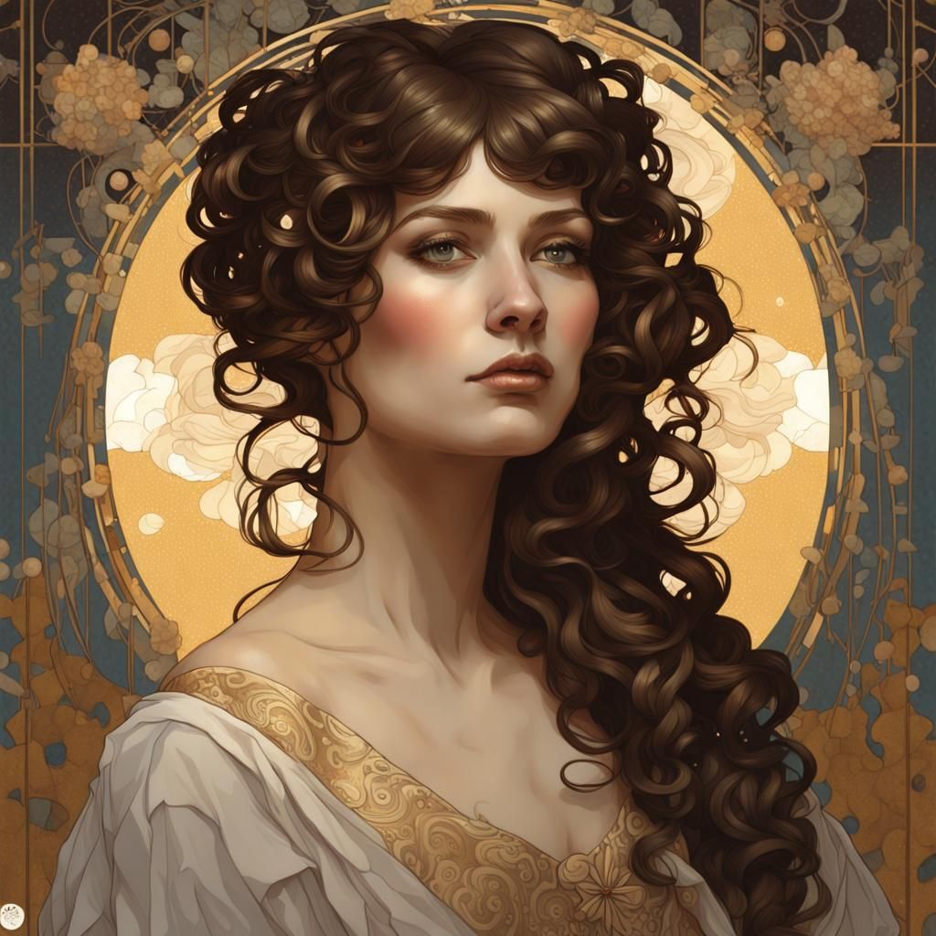 Art Nouveau Portrait of Woman with Flowing Hair