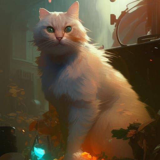 Hyperdetailed Cat Concept Art in Dynamic Lighting