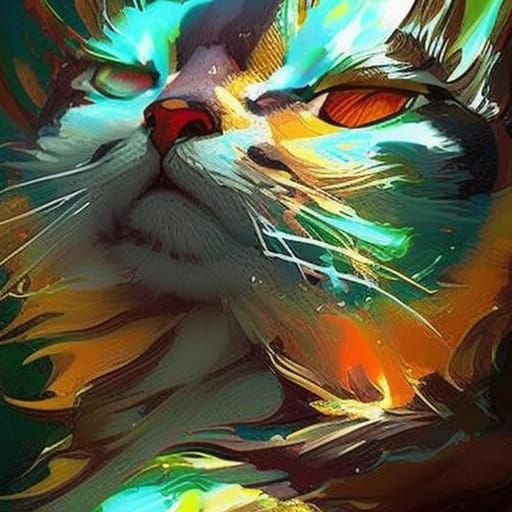 Hyperdetailed Cat Concept Art in Orange and Teal