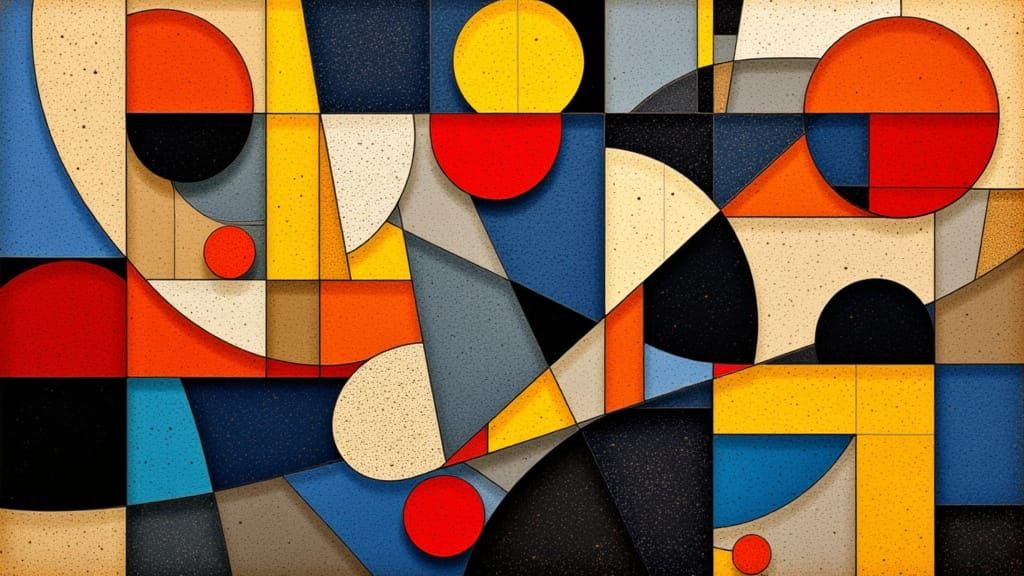 Geometric Cubist Masterpiece with Colorful Circles