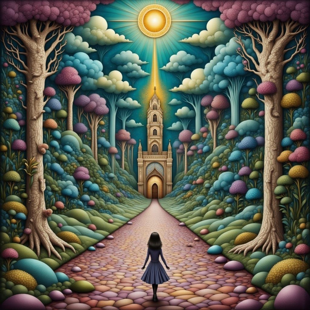 Surreal Hallway with Crinkled Metallic Textures