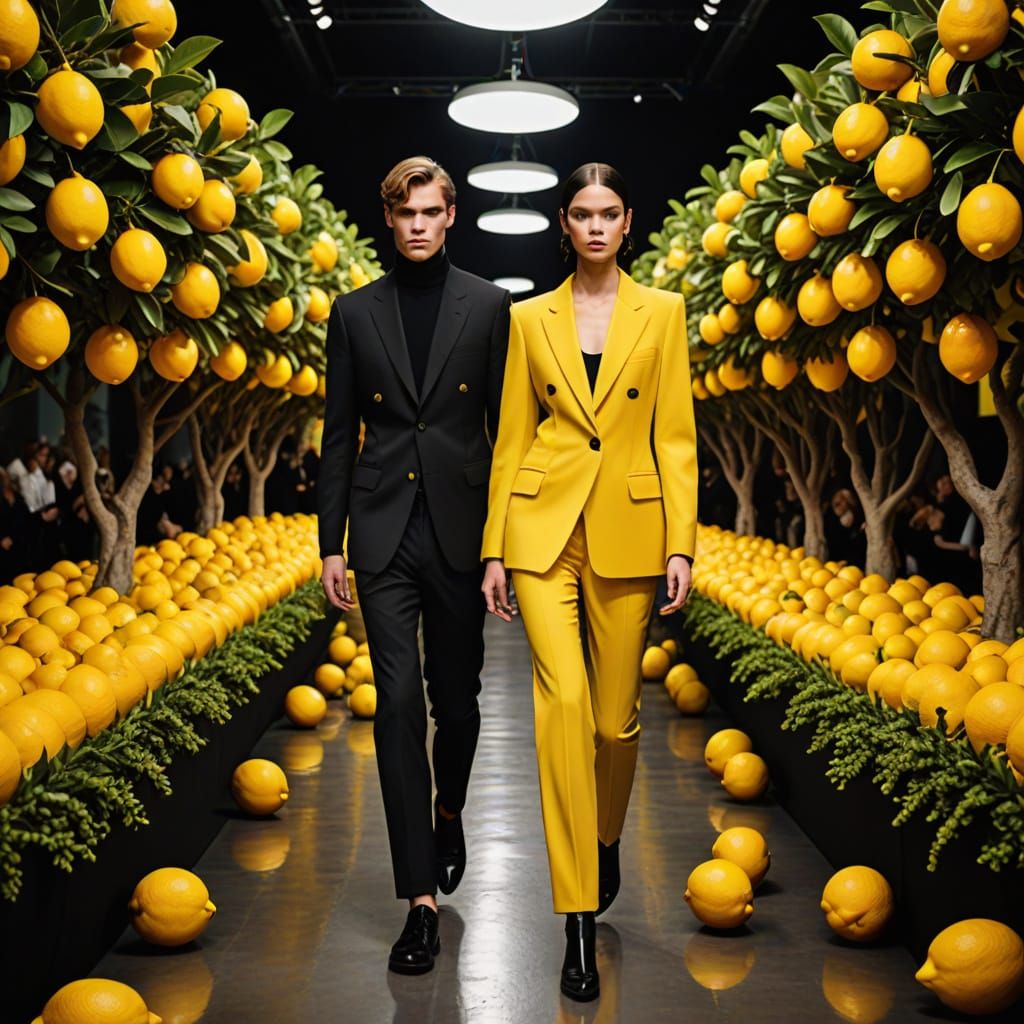 Vibrant Lemon Runway Show in Hyper-Realistic Fashion Photogr...