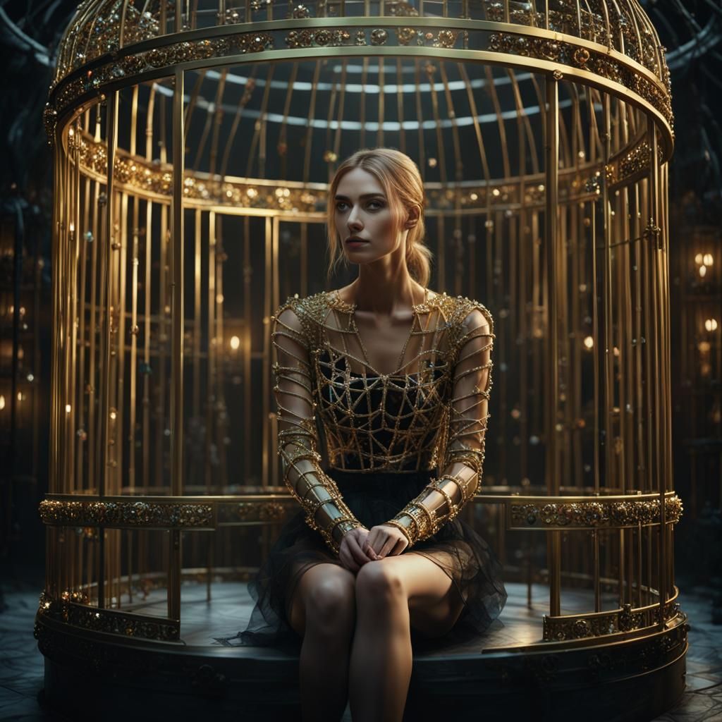 Girl in Golden Cage: Maximalist Digital Art