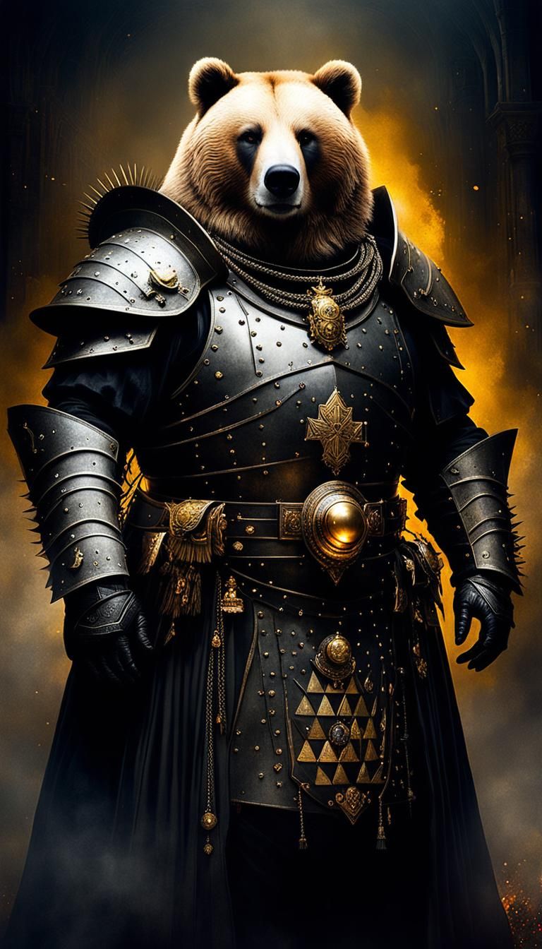 Demonic Cyborg Bear King in Religious Armor