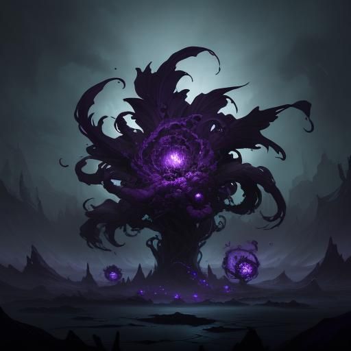 Ethereal Shadow Plant with Glowing Eyes: Fantasy Concept Art