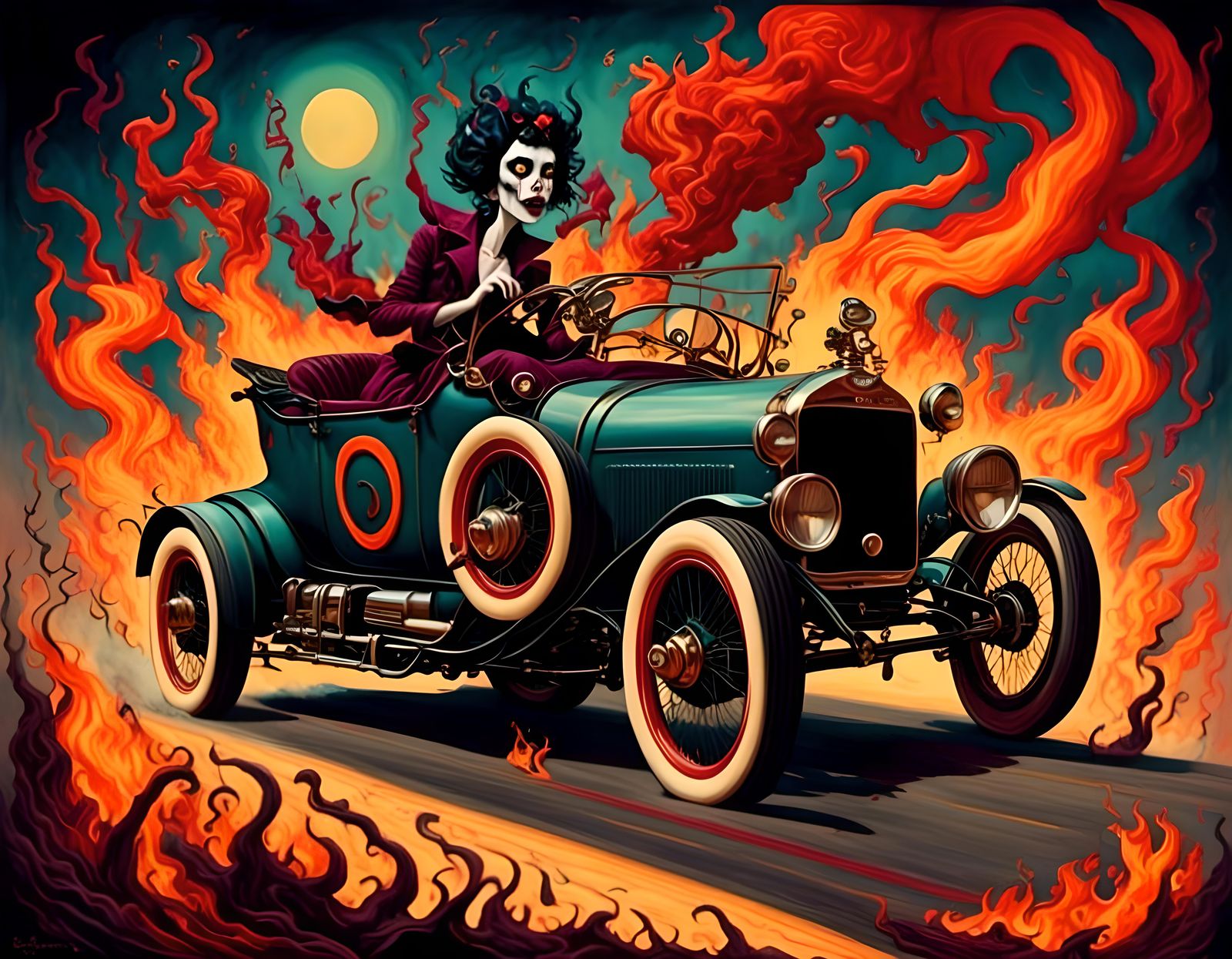 Demonic Hot Rodder in Retro Dystopian Comic Art