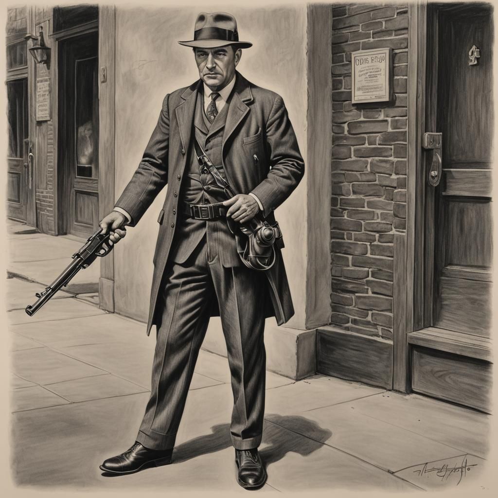 Al Cappone wearing spats with tommy gun