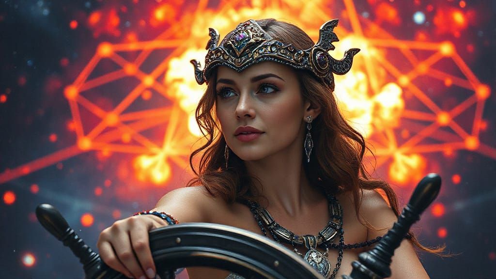 Nymph Queen Observes Supernova in Photorealistic Digital Art