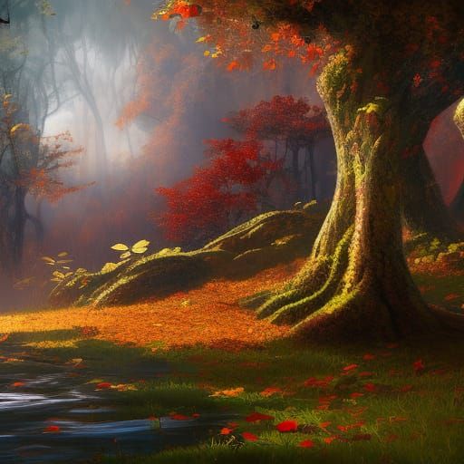 Autumnal Landscape with Overwhelming Leaves