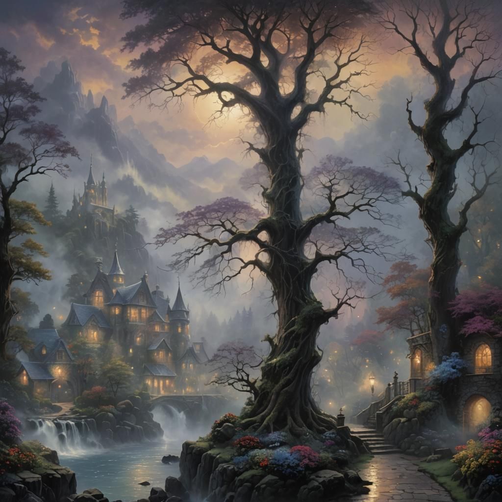 Ethereal Dark Fantasy Landscape in Luminist Style